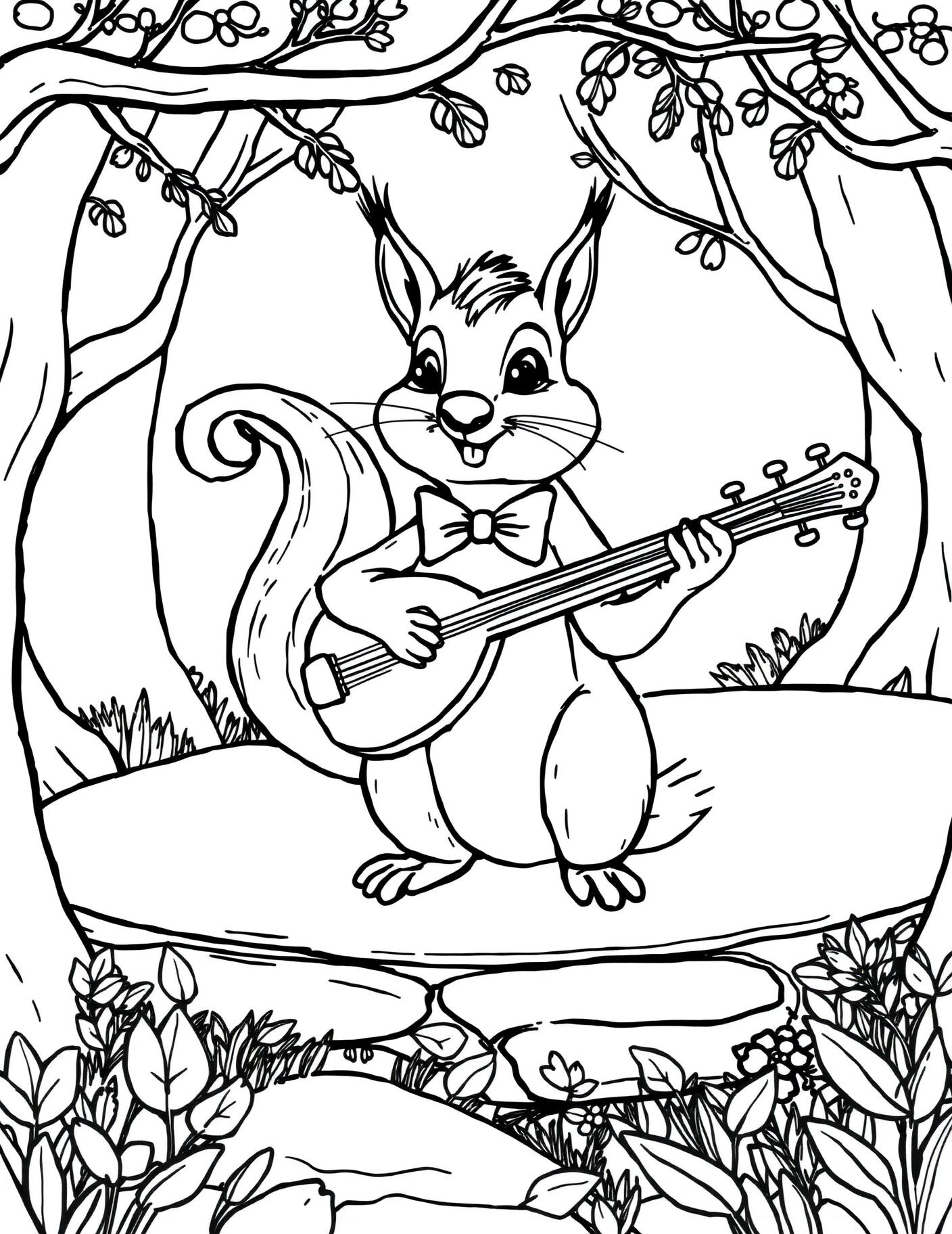 Woodland Musician Squirrel Coloring Page cover