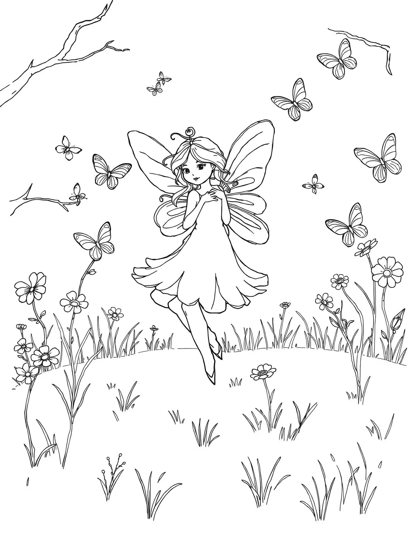 Sylph and Butterflies Coloring Page cover