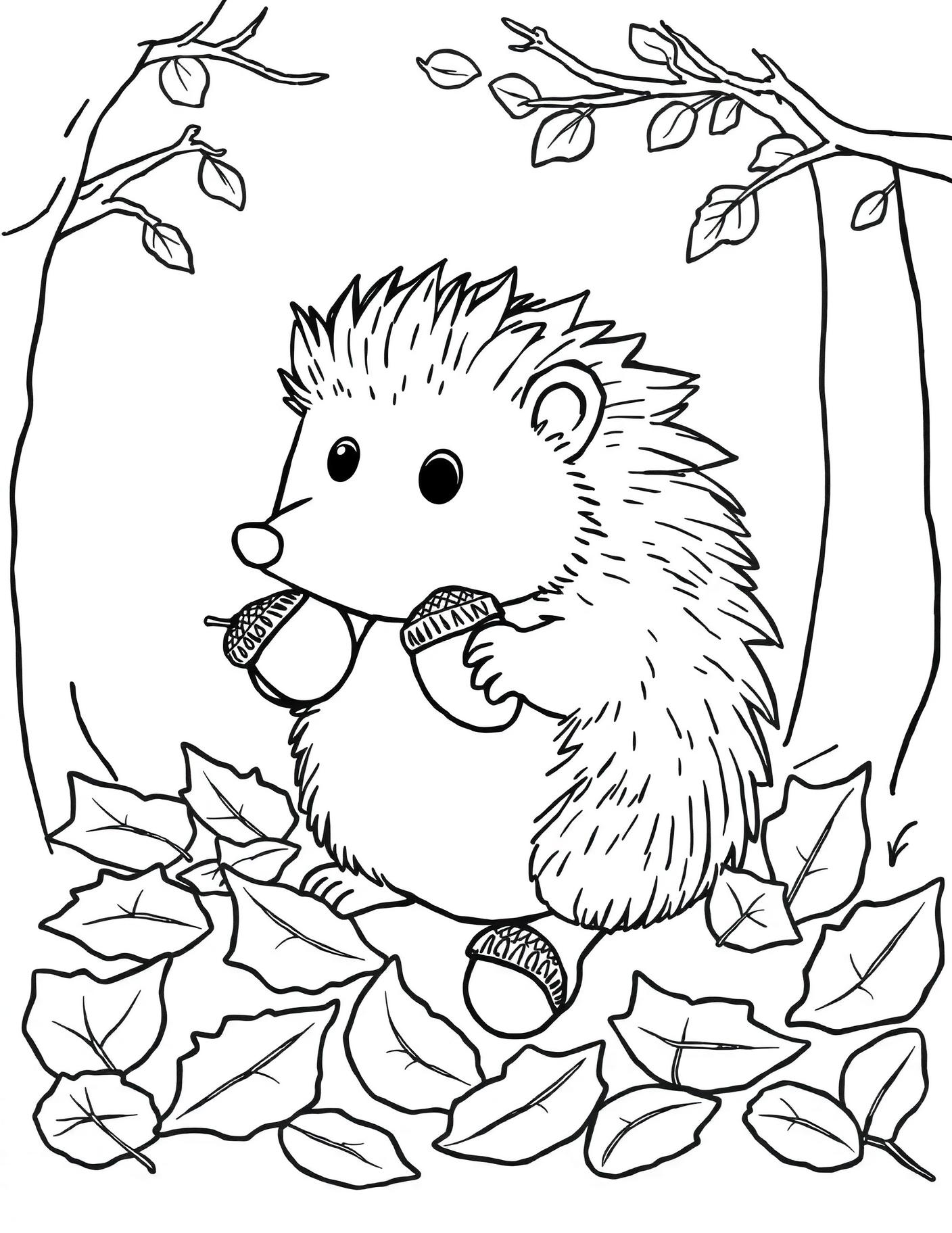 Hedgehog with Acorns Coloring Page cover