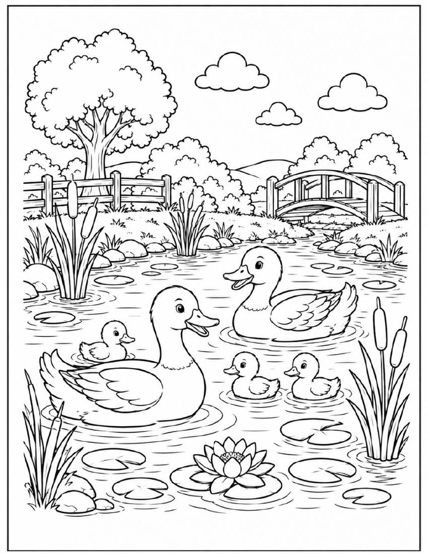 Farm Coloring Page 41 — Ducks on the Pond cover