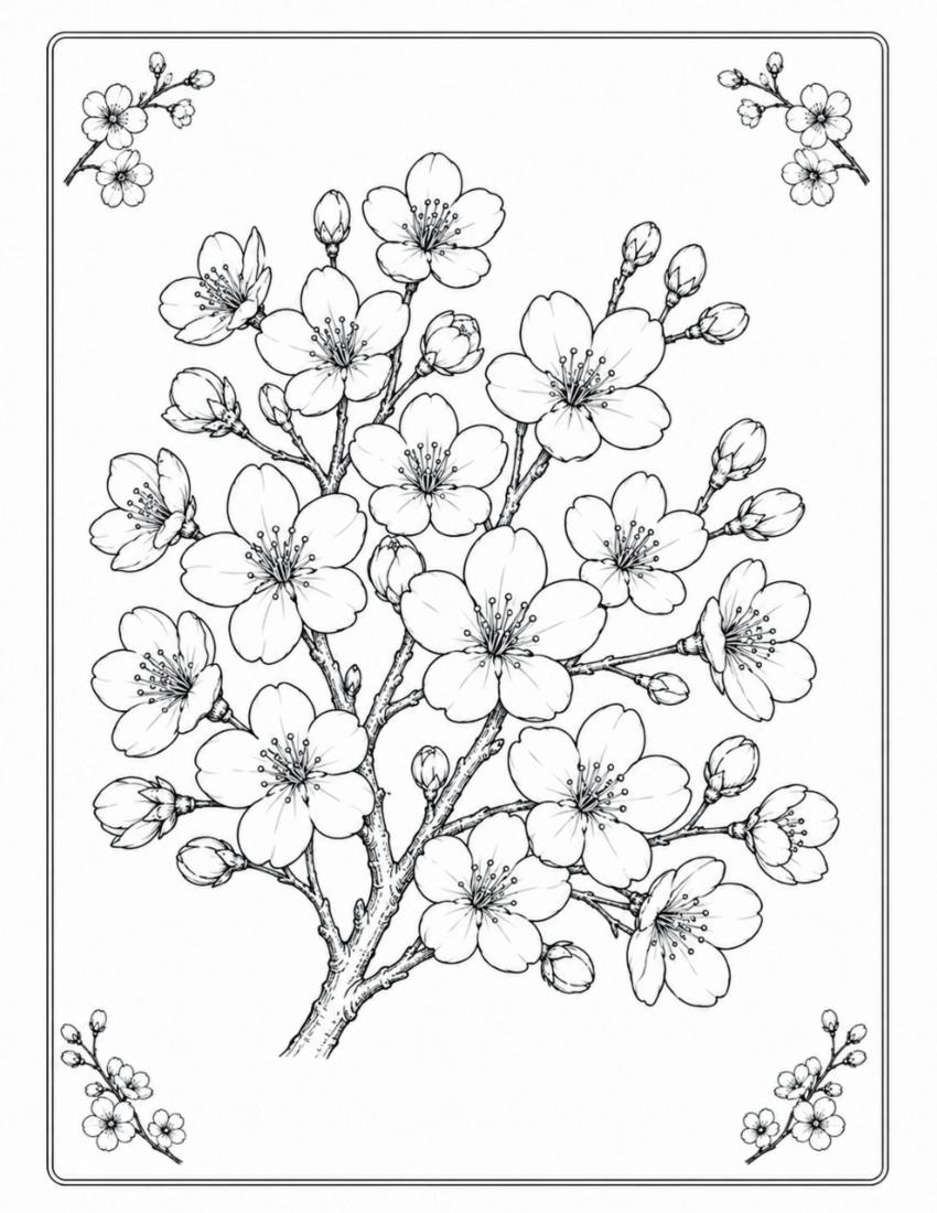 Cherry Blossom Coloring Page cover