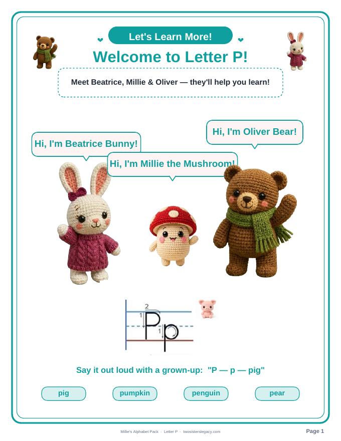Letter P pack sample page 1