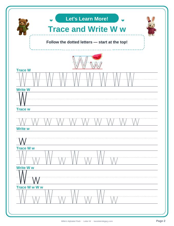 Letter W pack sample page 2
