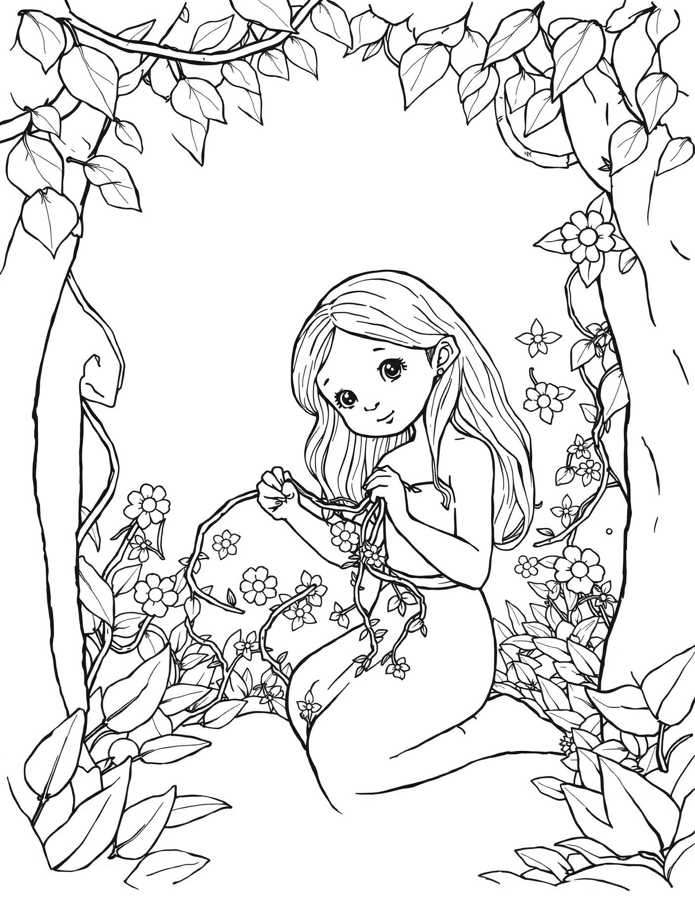 Nymph Braiding Vines Coloring Page cover