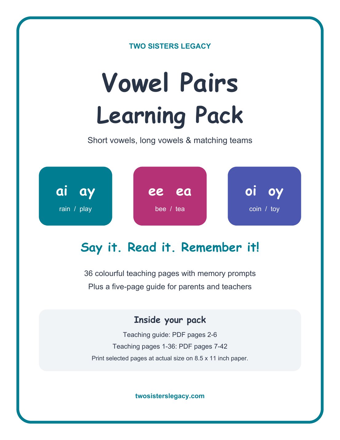 Vowel Pairs Learning Pack cover