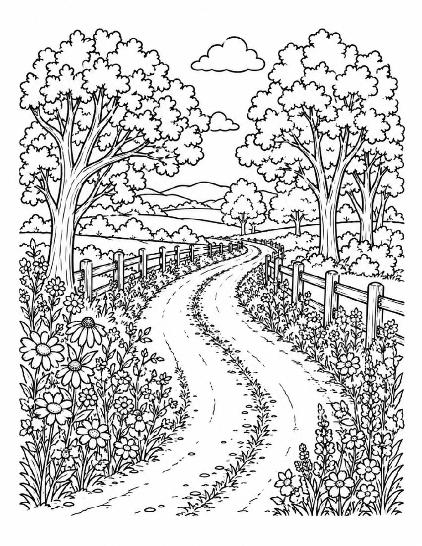 Farm Coloring Page 05 — Wildflower Country Road cover