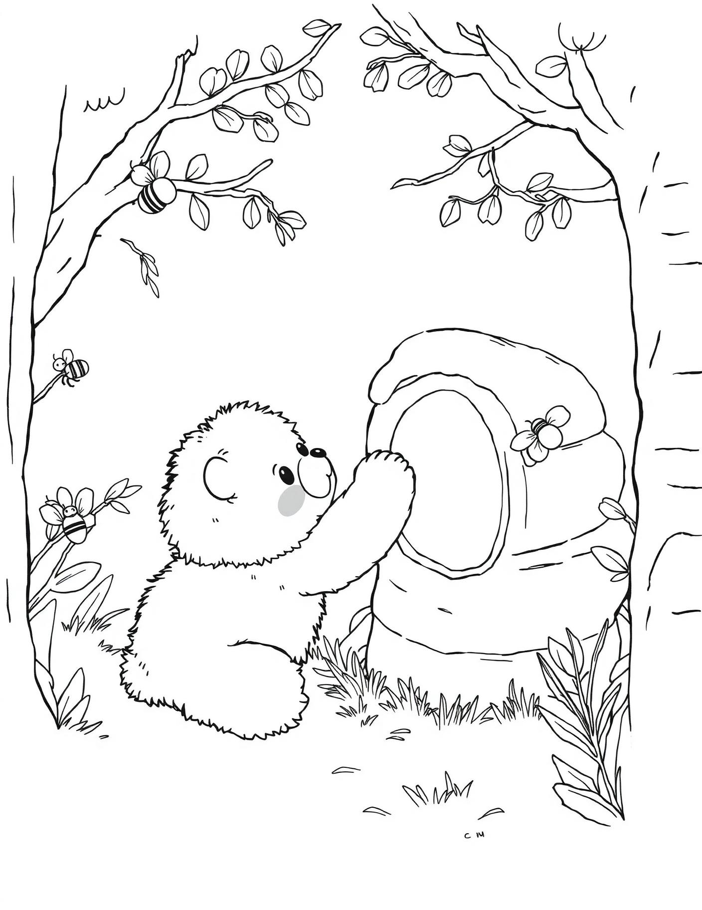 Bear Cub and Bees Coloring Page cover