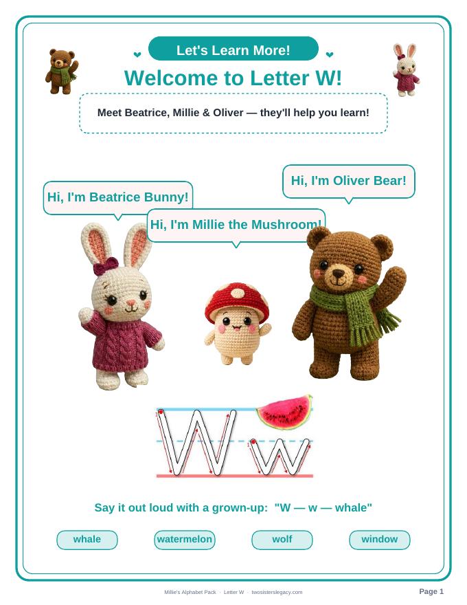 Letter W pack sample page 1