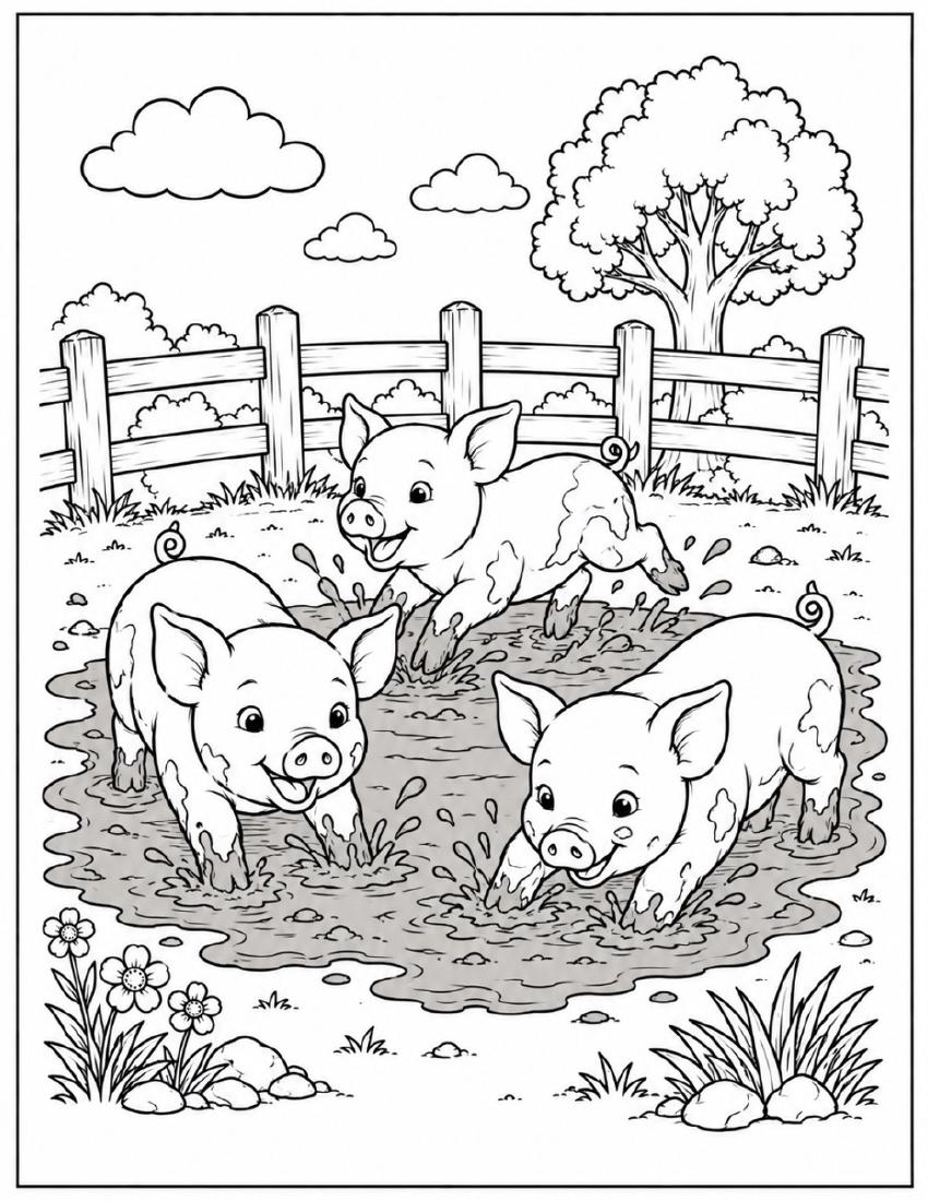 Farm Coloring Page 38 — Piglets in the Mud cover