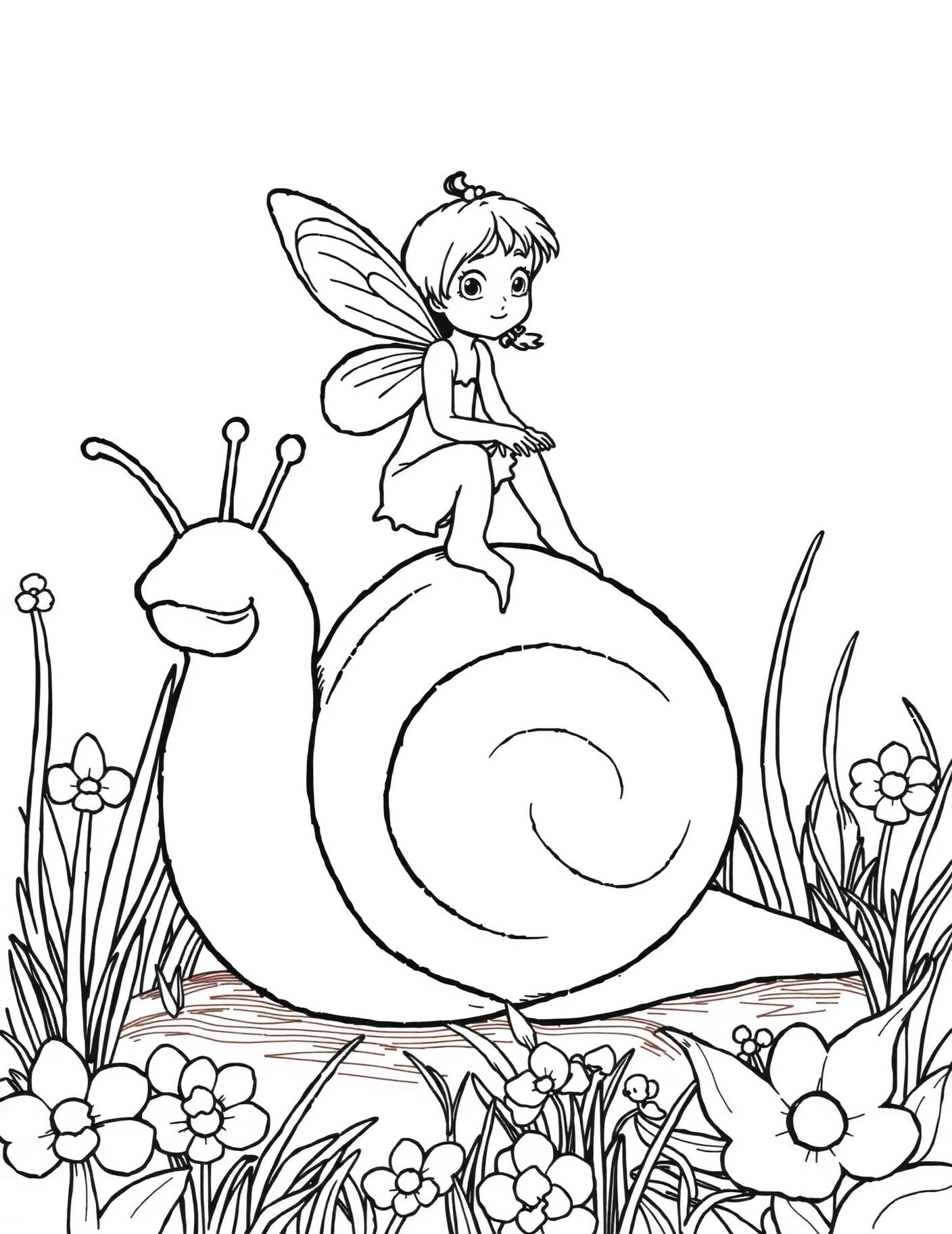 Fairy Riding a Snail Coloring Page cover