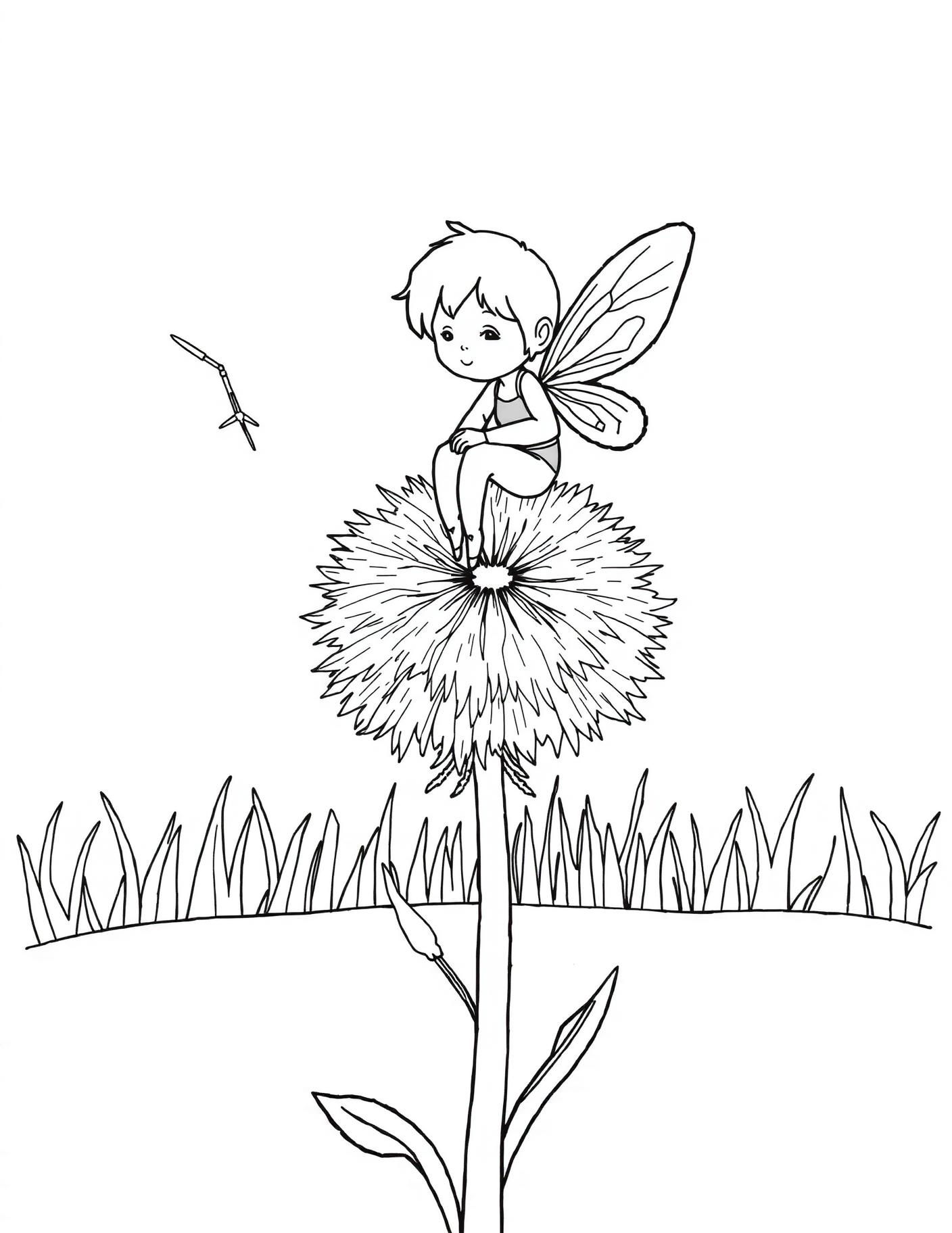 Pixie on a Dandelion Coloring Page cover