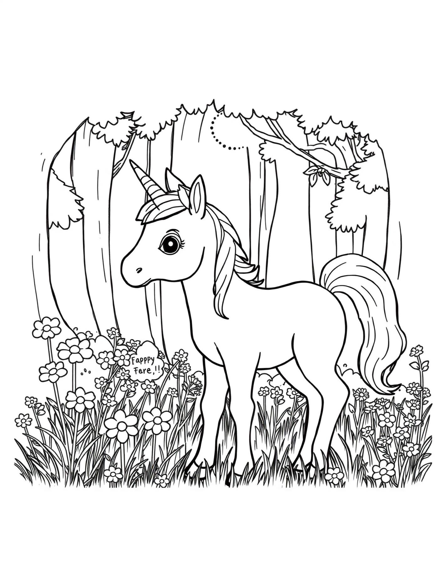 Unicorn Foal in Wildflowers Coloring Page cover