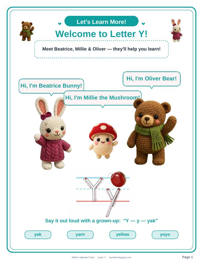 Letter Y pack sample page 1