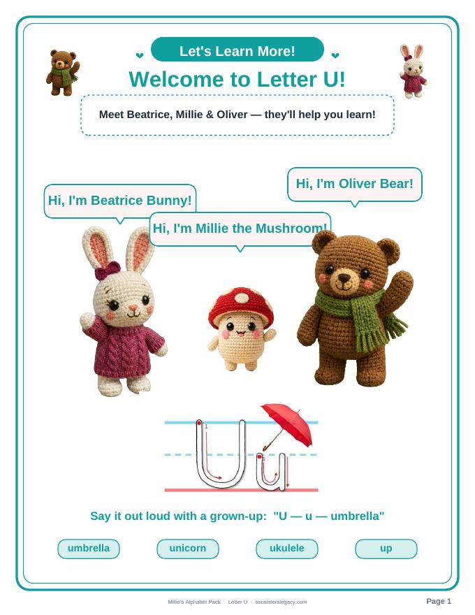 Letter U pack sample page 1