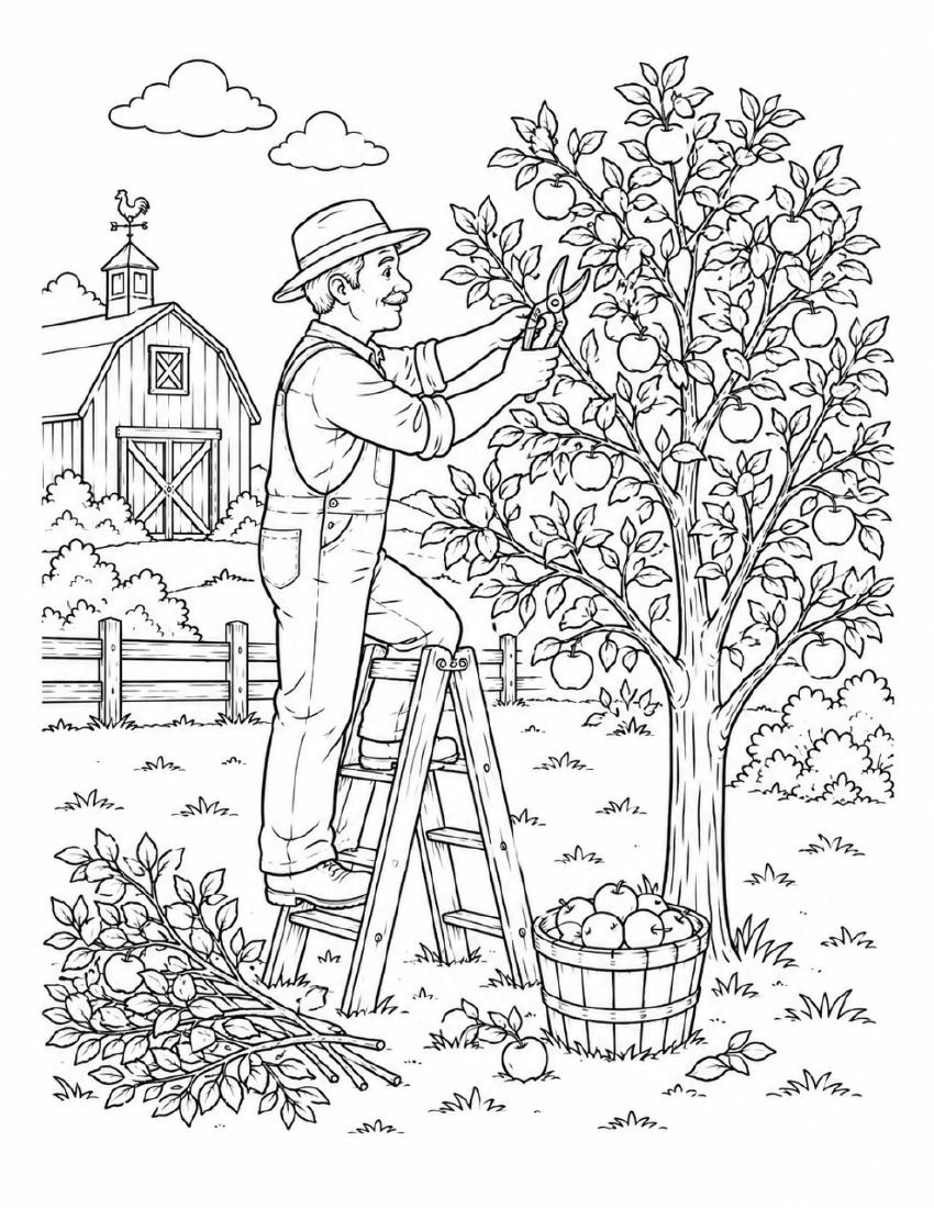 Farm Coloring Page 16 — Picking Apples cover