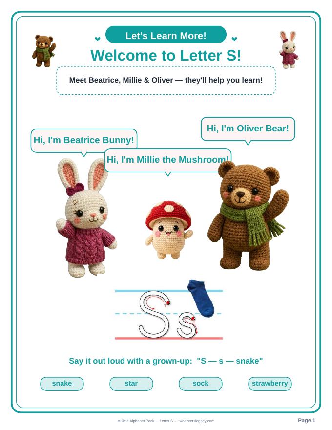 Letter S pack sample page 1