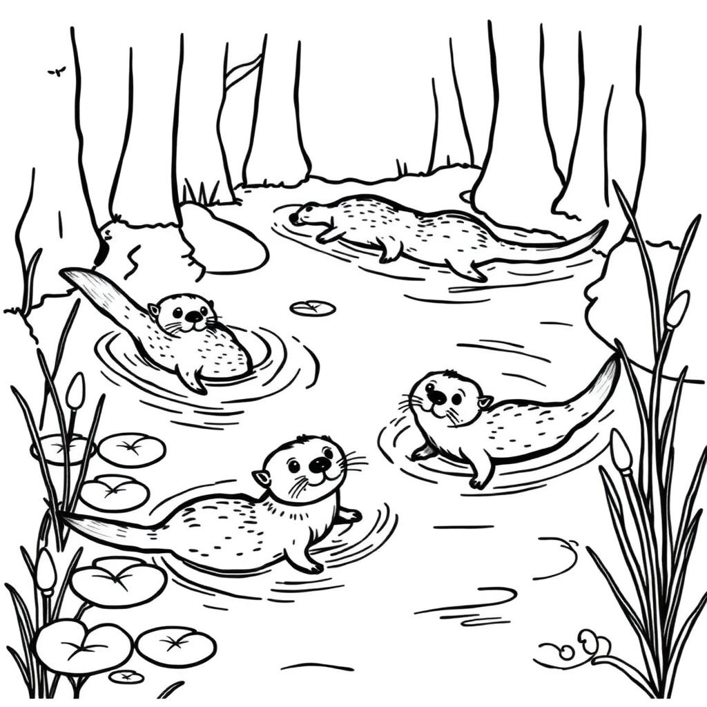 Otter Family Swim Coloring Page cover