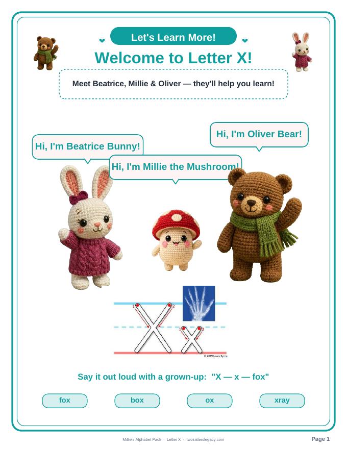 Letter X pack sample page 1