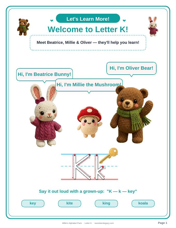 Letter K pack sample page 1