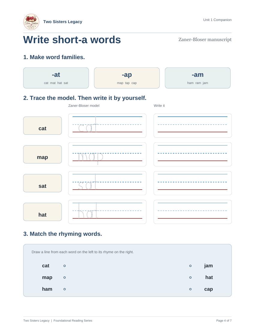 Free short-a practice pack worksheet preview 3