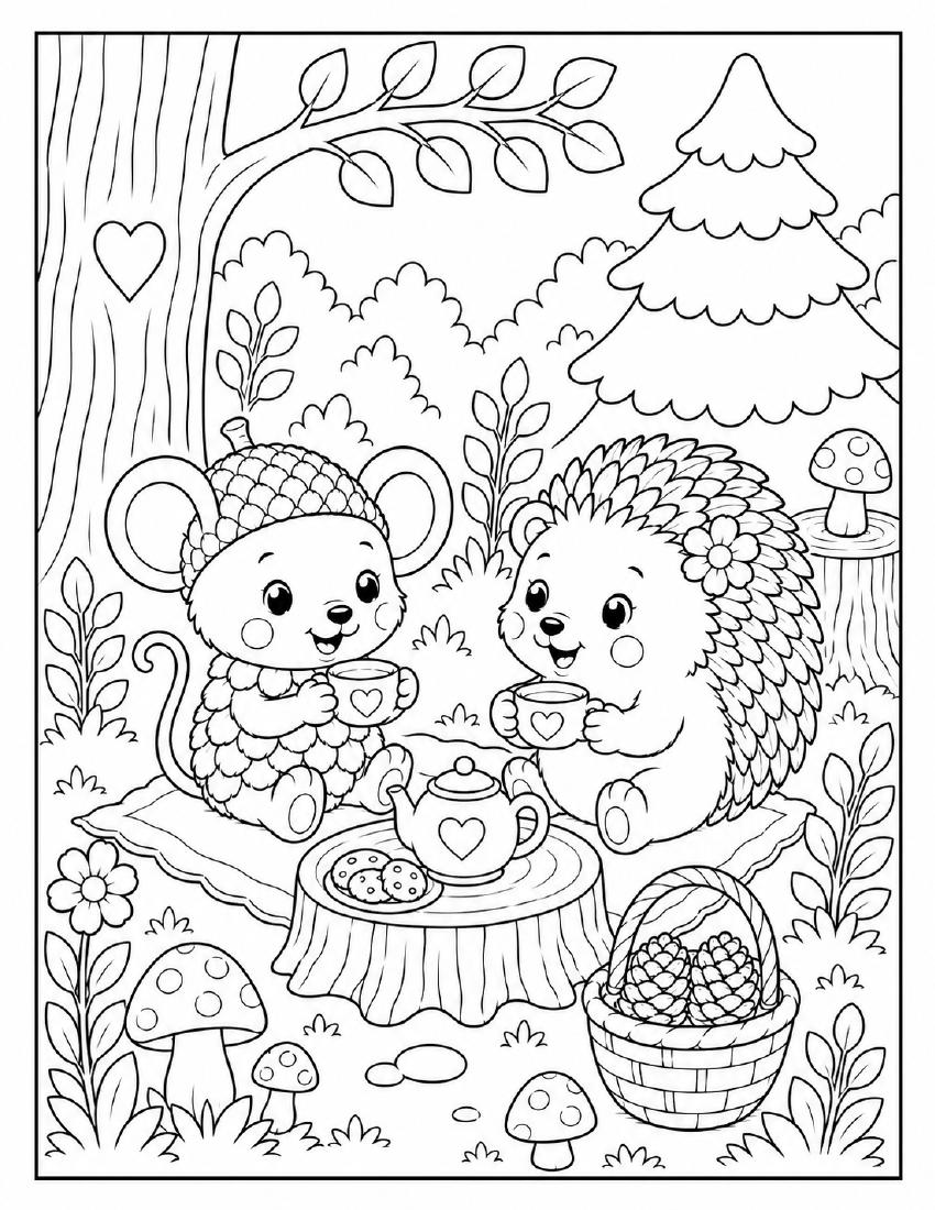 Pip & Hazel Woodland Tea Party Coloring Page cover