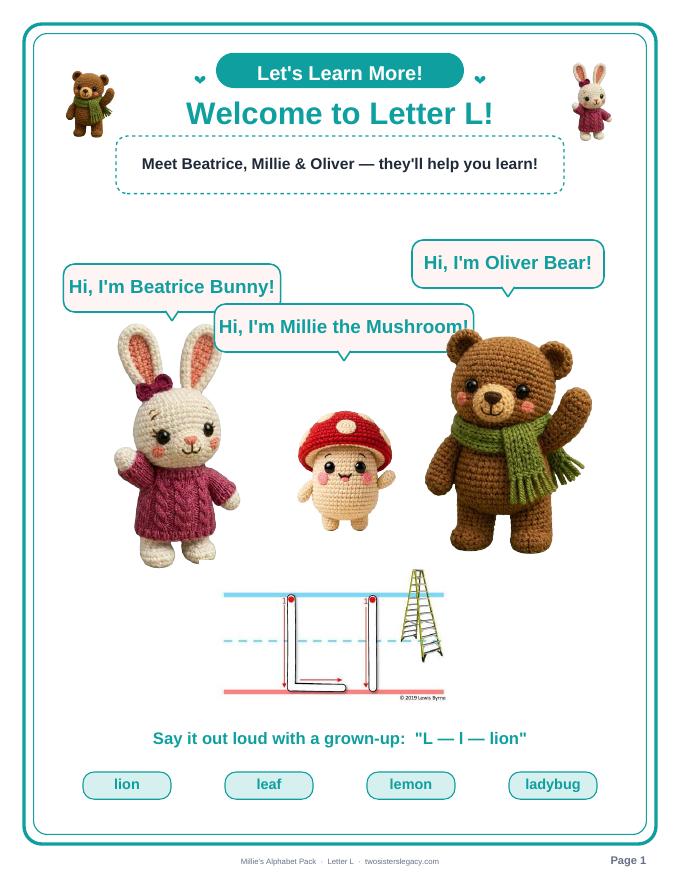 Letter L pack sample page 1