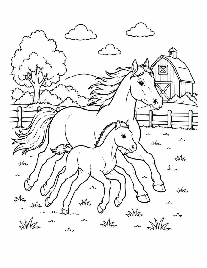 Farm Coloring Page 29 — Horse & Foal Running cover