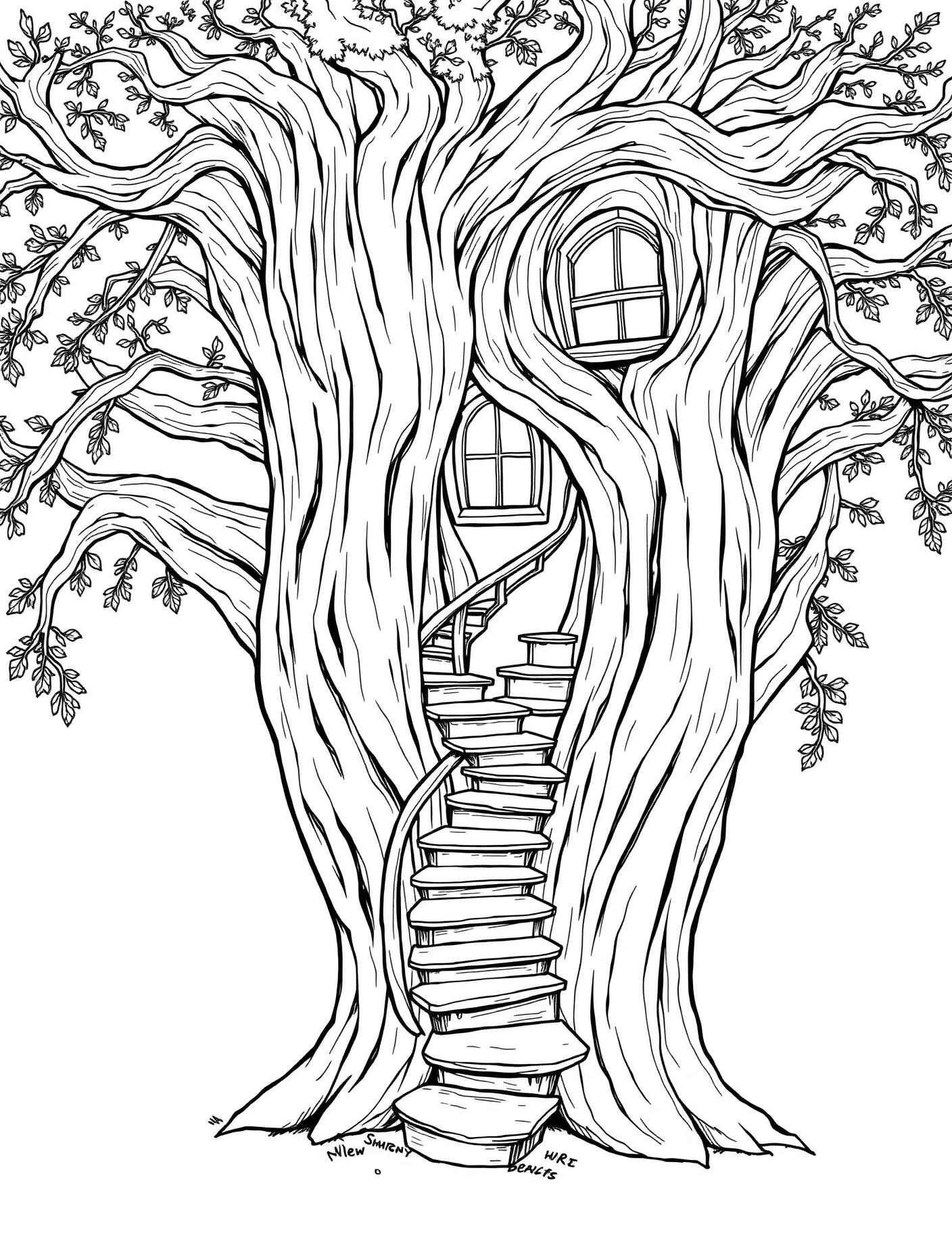 Spiral Staircase in an Oak Coloring Page cover