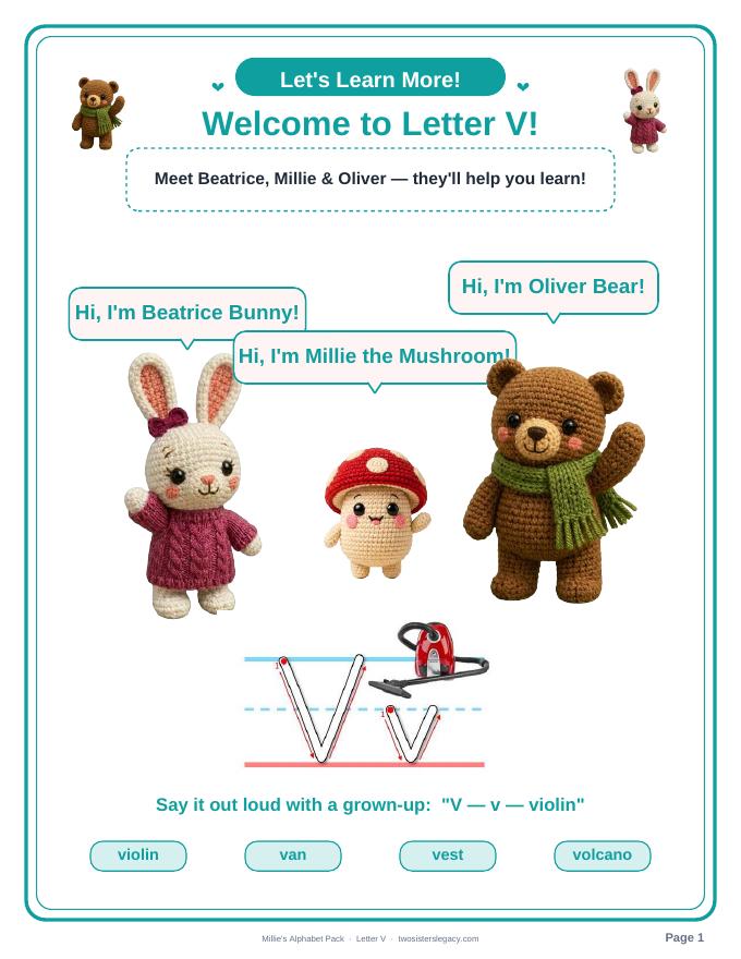 Letter V pack sample page 1