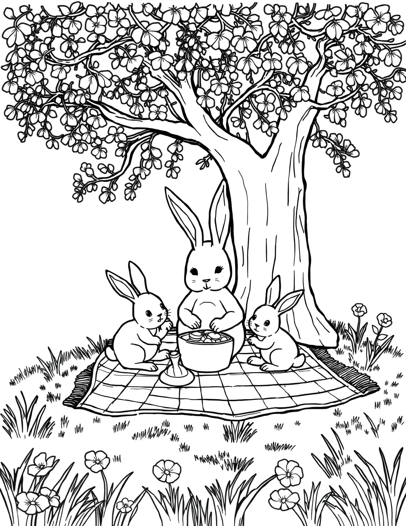 Rabbit Family Picnic Coloring Page cover