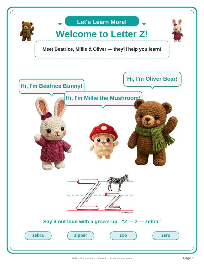 Letter Z pack sample page 1