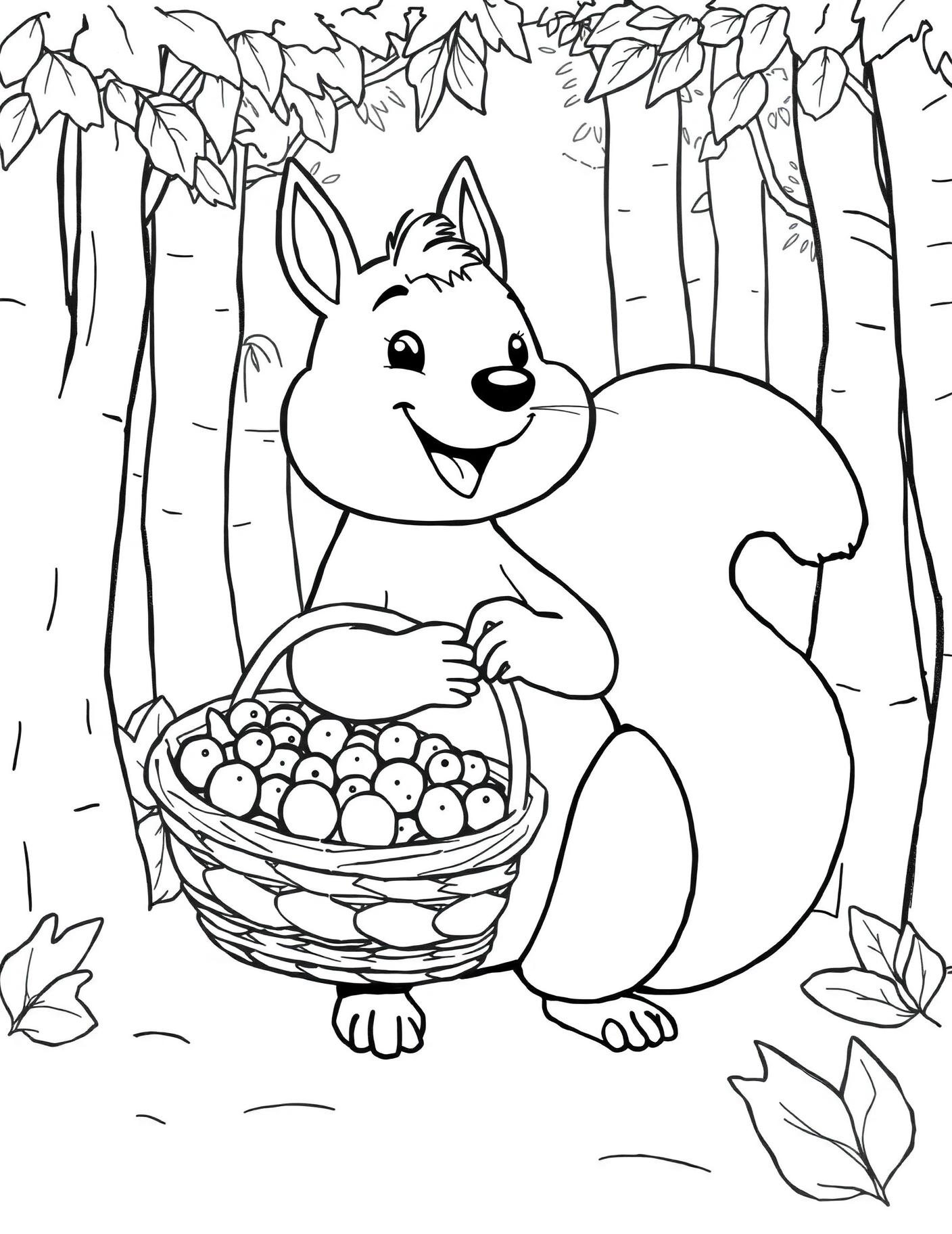 Squirrel with a Berry Basket Coloring Page cover