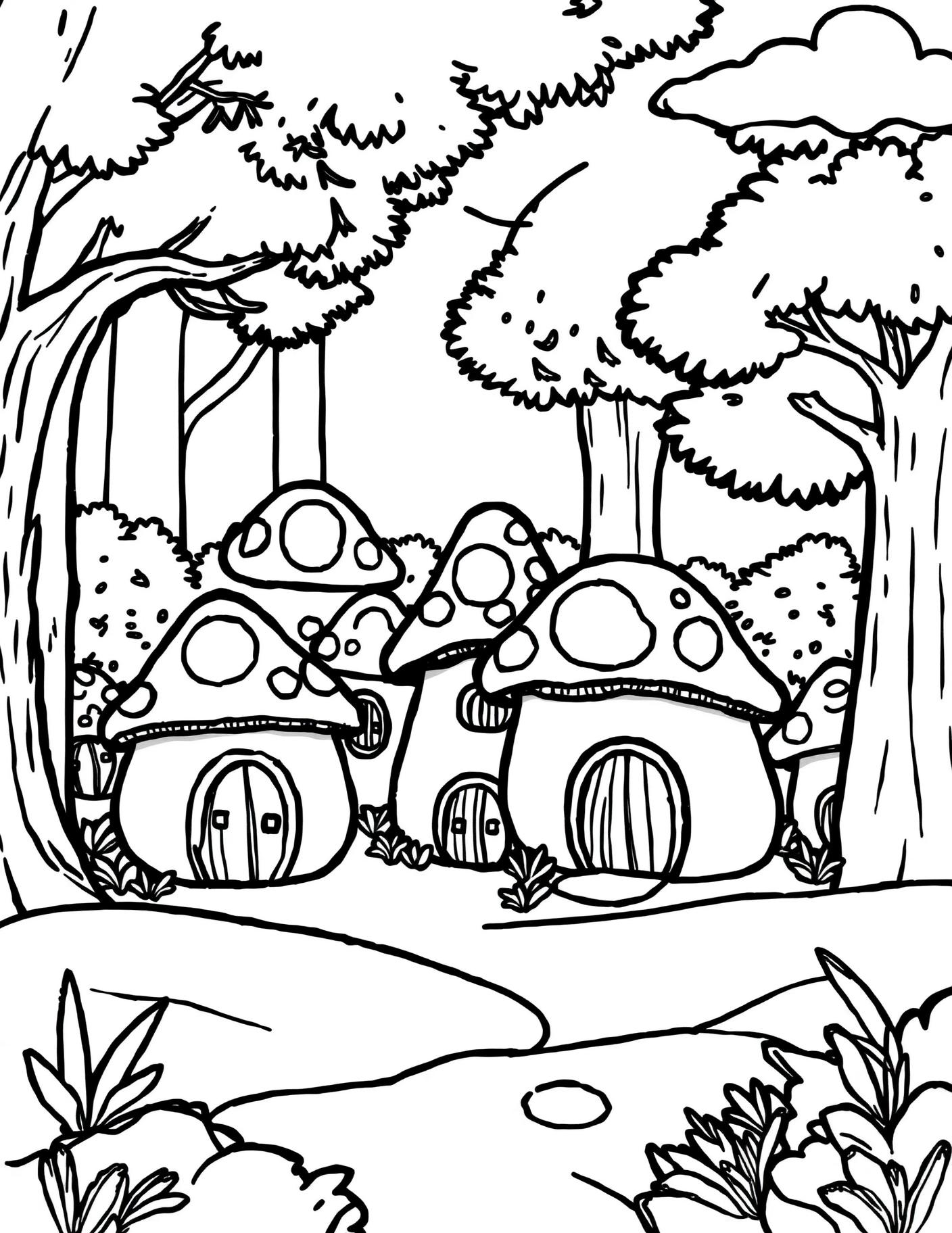 Toadstool Village Coloring Page cover