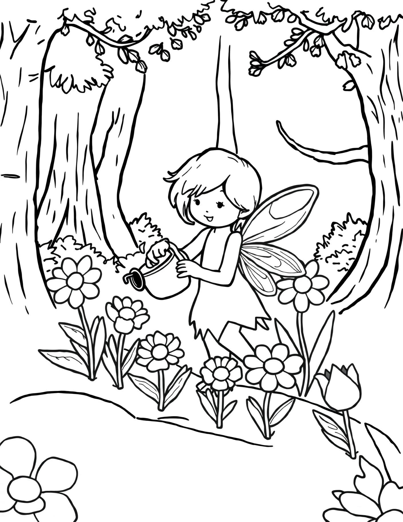 Sprite Watering Flowers Coloring Page cover