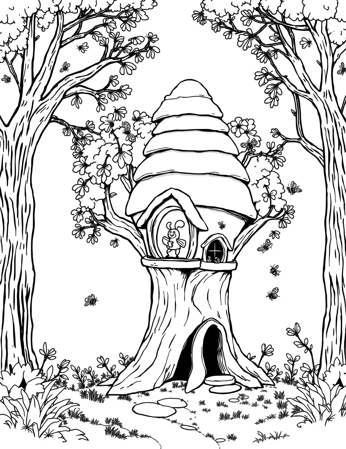 Beehive Treehouse Coloring Page cover