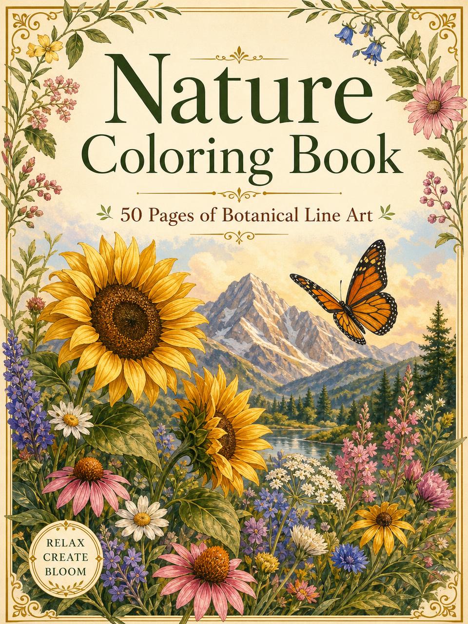 Nature Coloring Book (50 Pages) cover