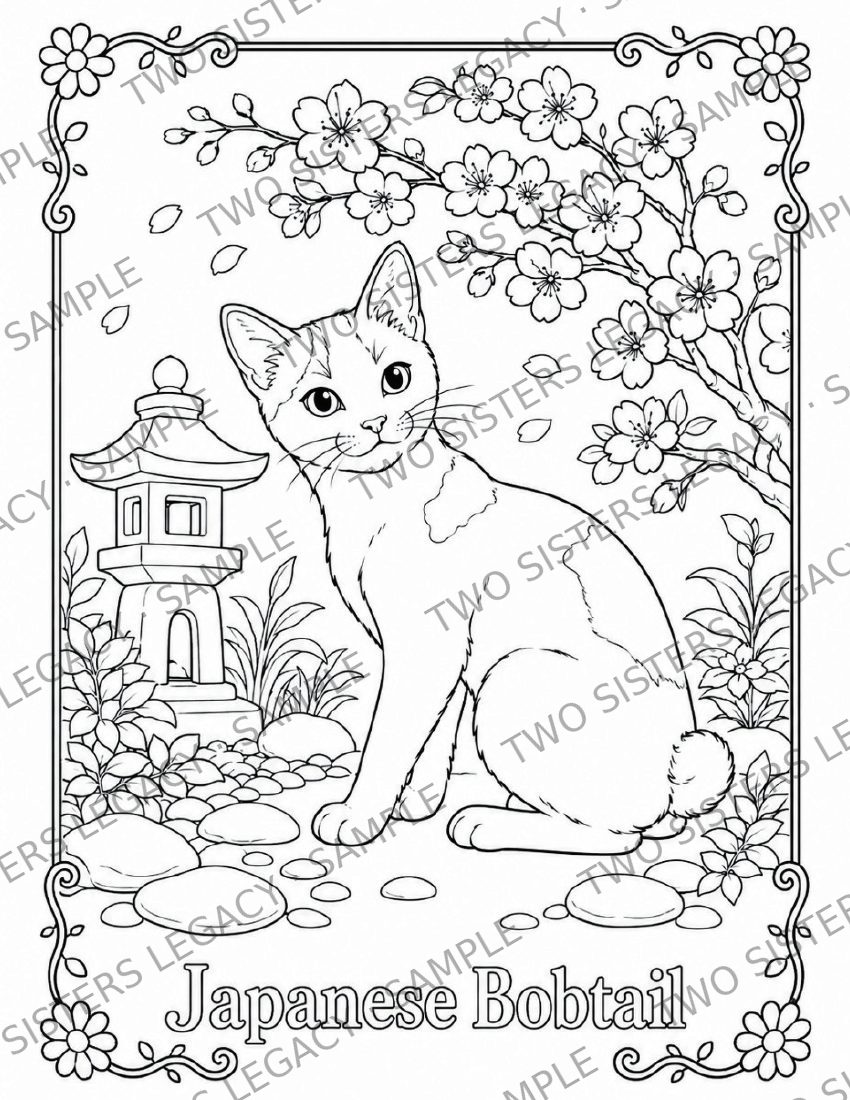 Japanese Bobtail Cat Coloring Page cover